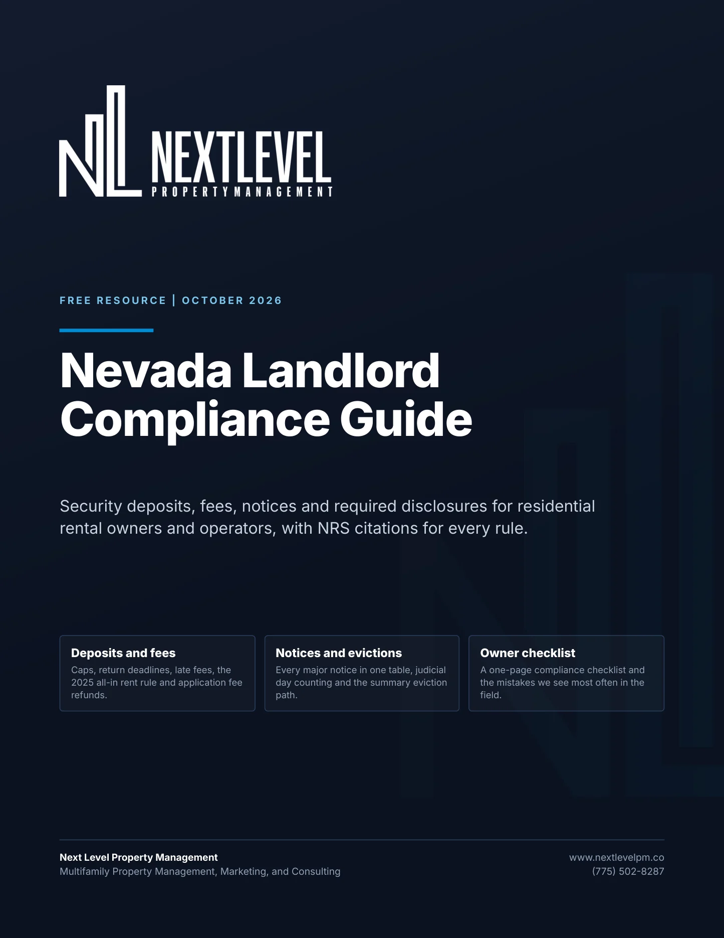 Cover and contents, a page from nevada-landlord-compliance-guide.pdf