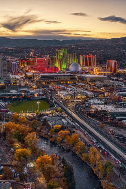 Aerial View of Downtown Reno and Reno Ballpark